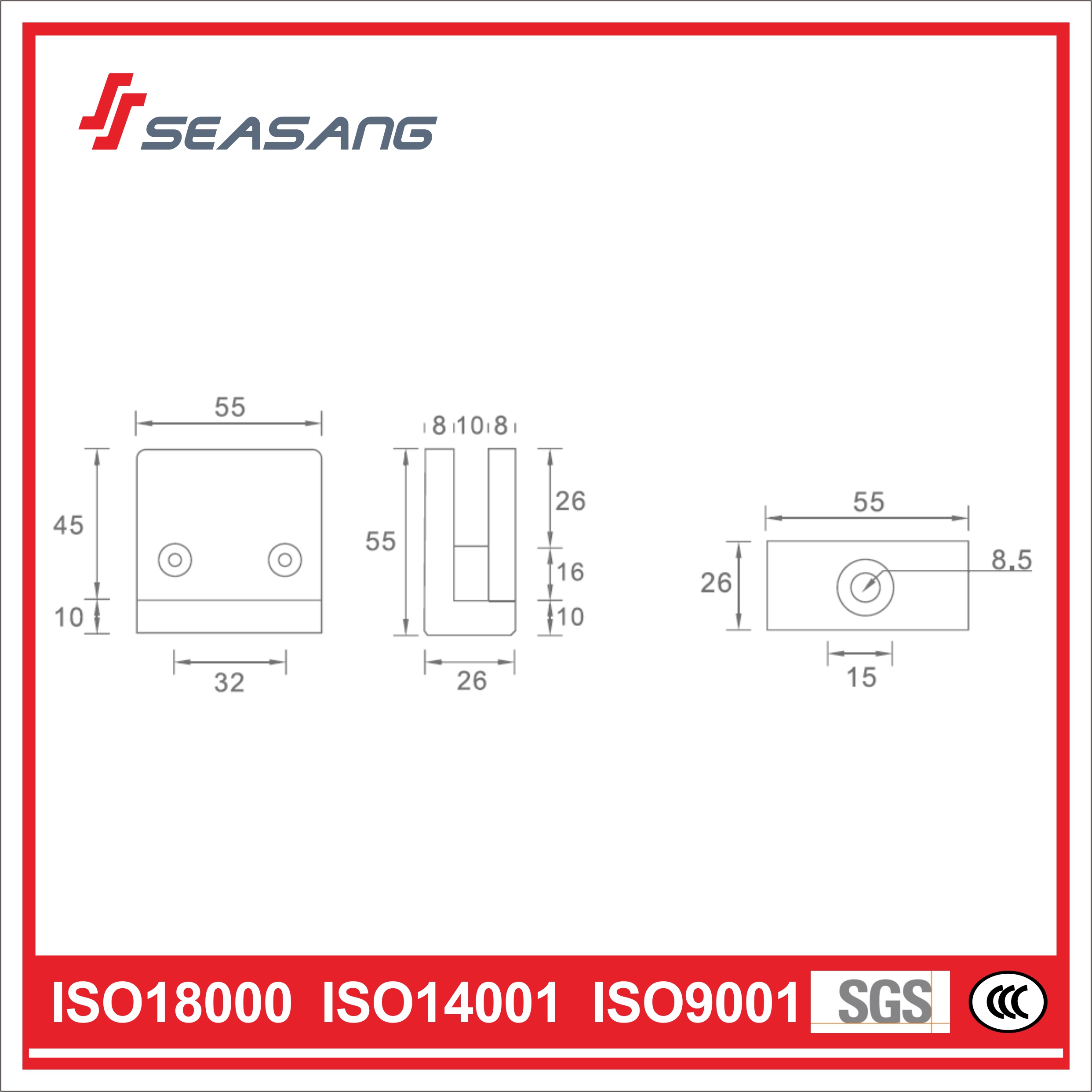 Seasang Hardware Accesorio de puerta de acero inoxidable Soporte de vidrio Skh002c