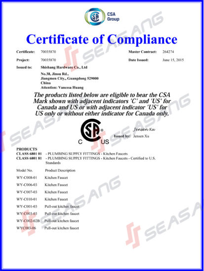Grifo extraíble de cocina de acero inoxidable con certificación CSA